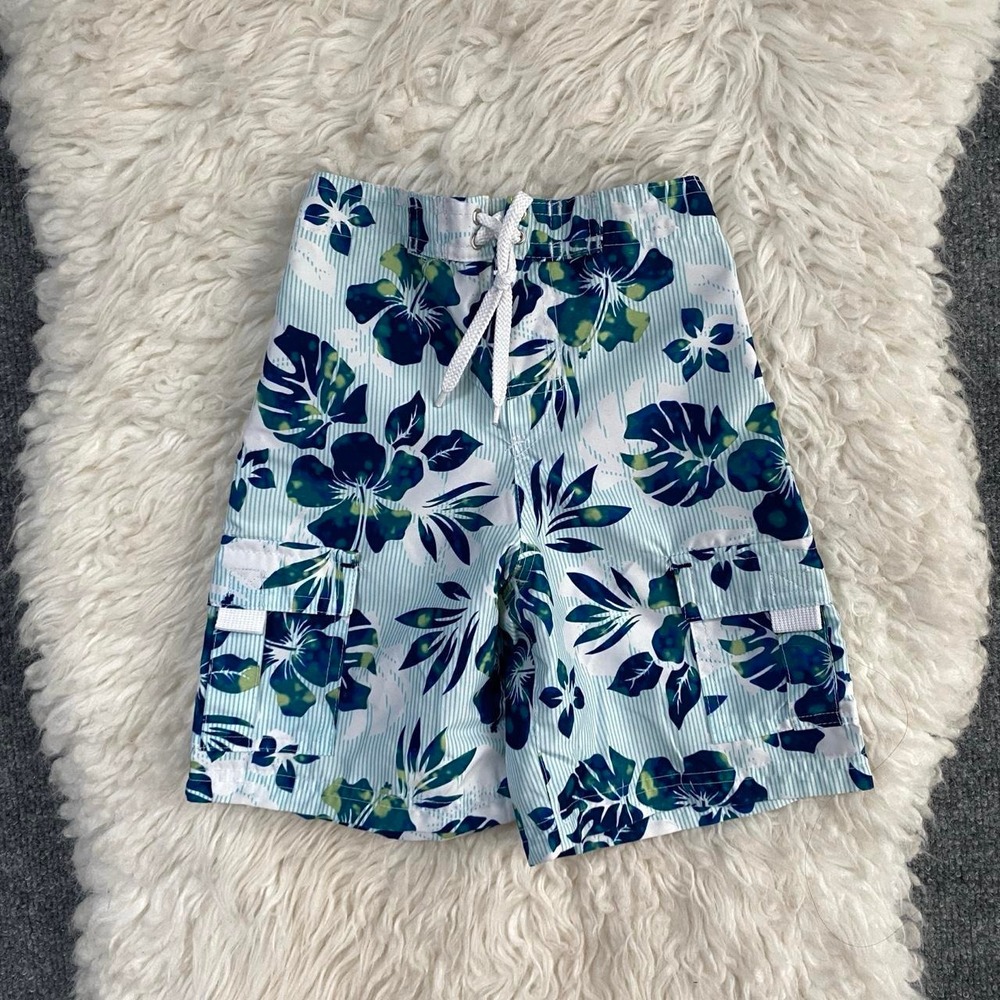 CARTER'S BLUE WHITE FLORAL SWIM TRUNKS BASIC CASUAL SWIMWEAR MINIMALIST KIDCORE